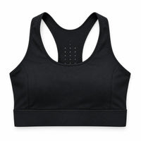 Top deportivo para mujer ASTRA de VALTIK en color Ónix, vista frontal del producto sobre fondo blanco.
