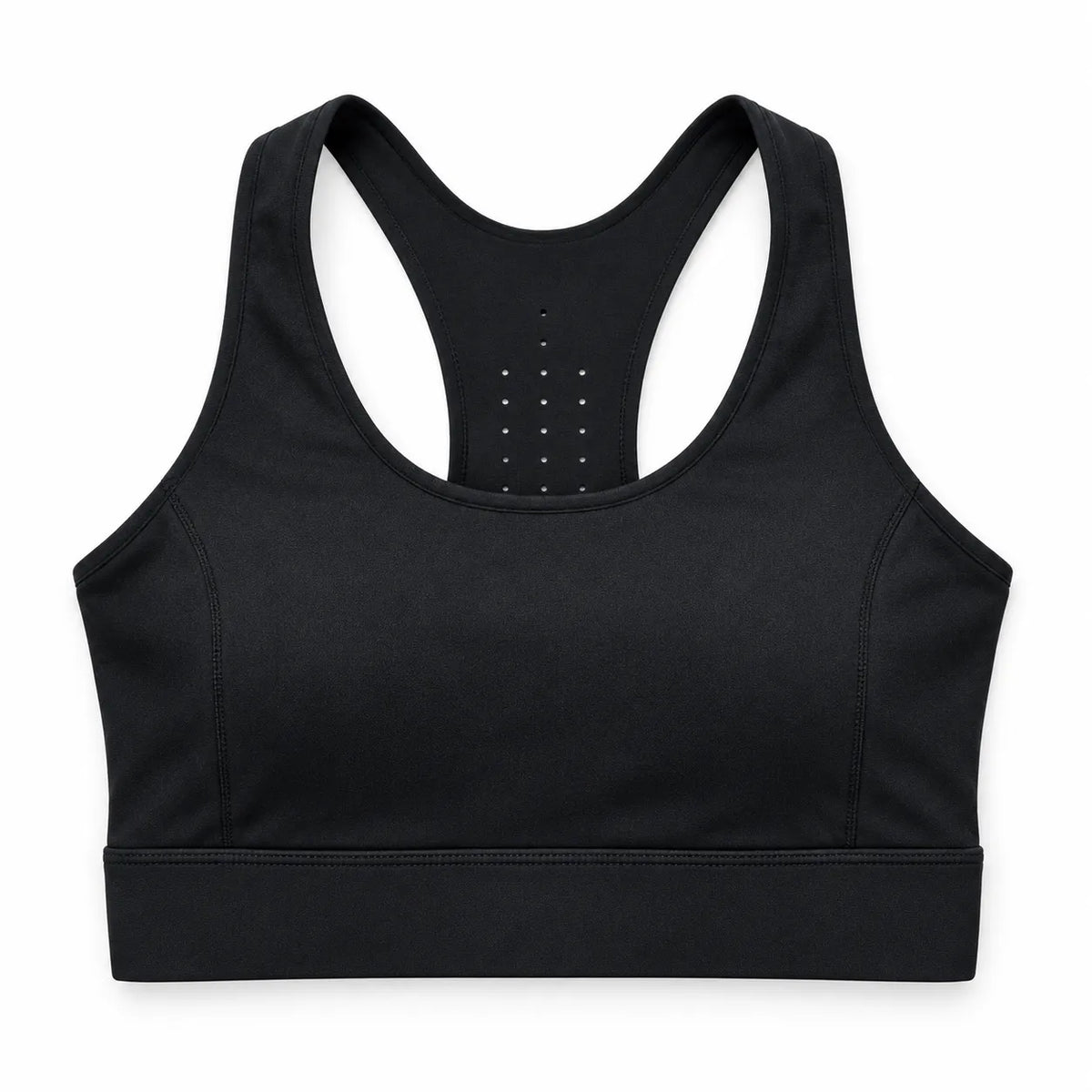 Top deportivo para mujer ASTRA de VALTIK en color Ónix, vista frontal del producto sobre fondo blanco.
