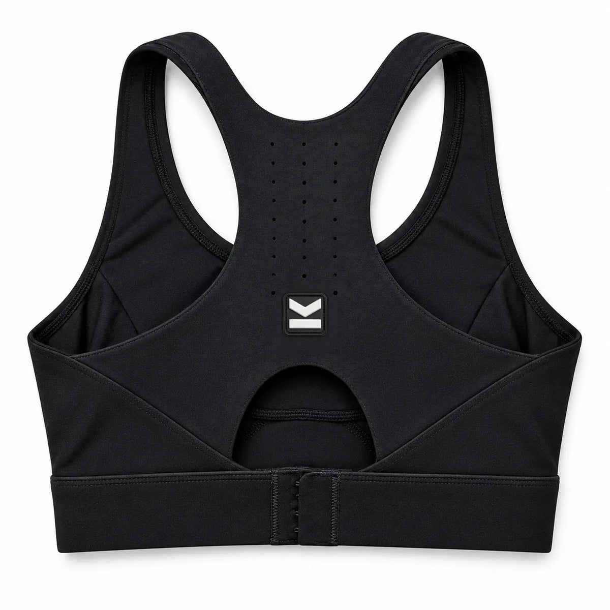 Top deportivo ASTRA de VALTIK en color Ónix, vista posterior del producto con ventilación y cierre ajustable.