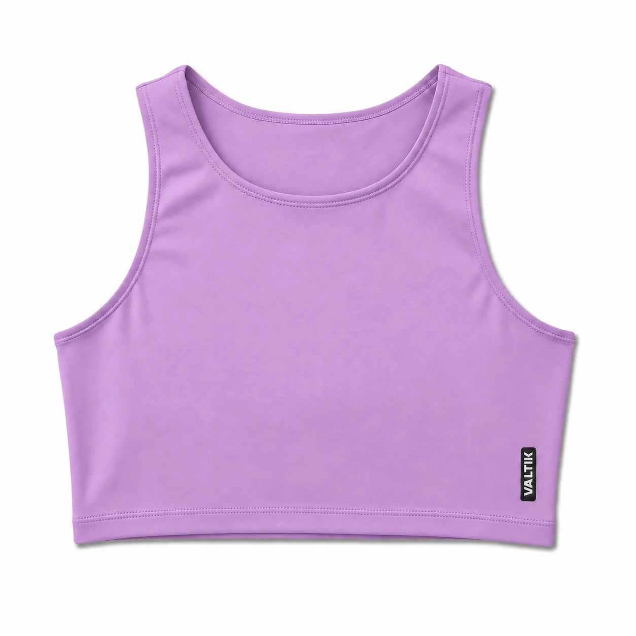 Top deportivo NOVA de VALTIK para mujer en lila, vista frontal del producto sobre fondo blanco.
