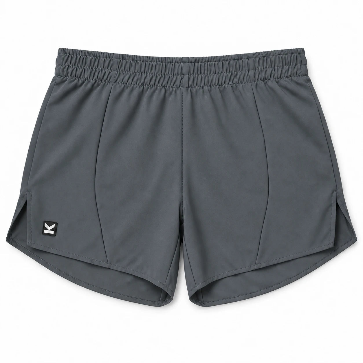 Short deportivo STRIDE de VALTIK para hombre en color gris, vista frontal del short extendido sobre fondo claro.