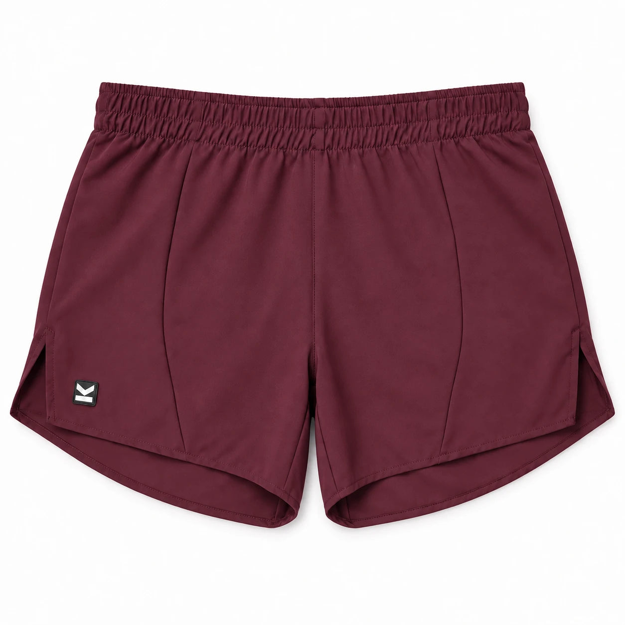 Short deportivo STRIDE de VALTIK para hombre en color guinda, vista frontal del short extendido sobre fondo claro.