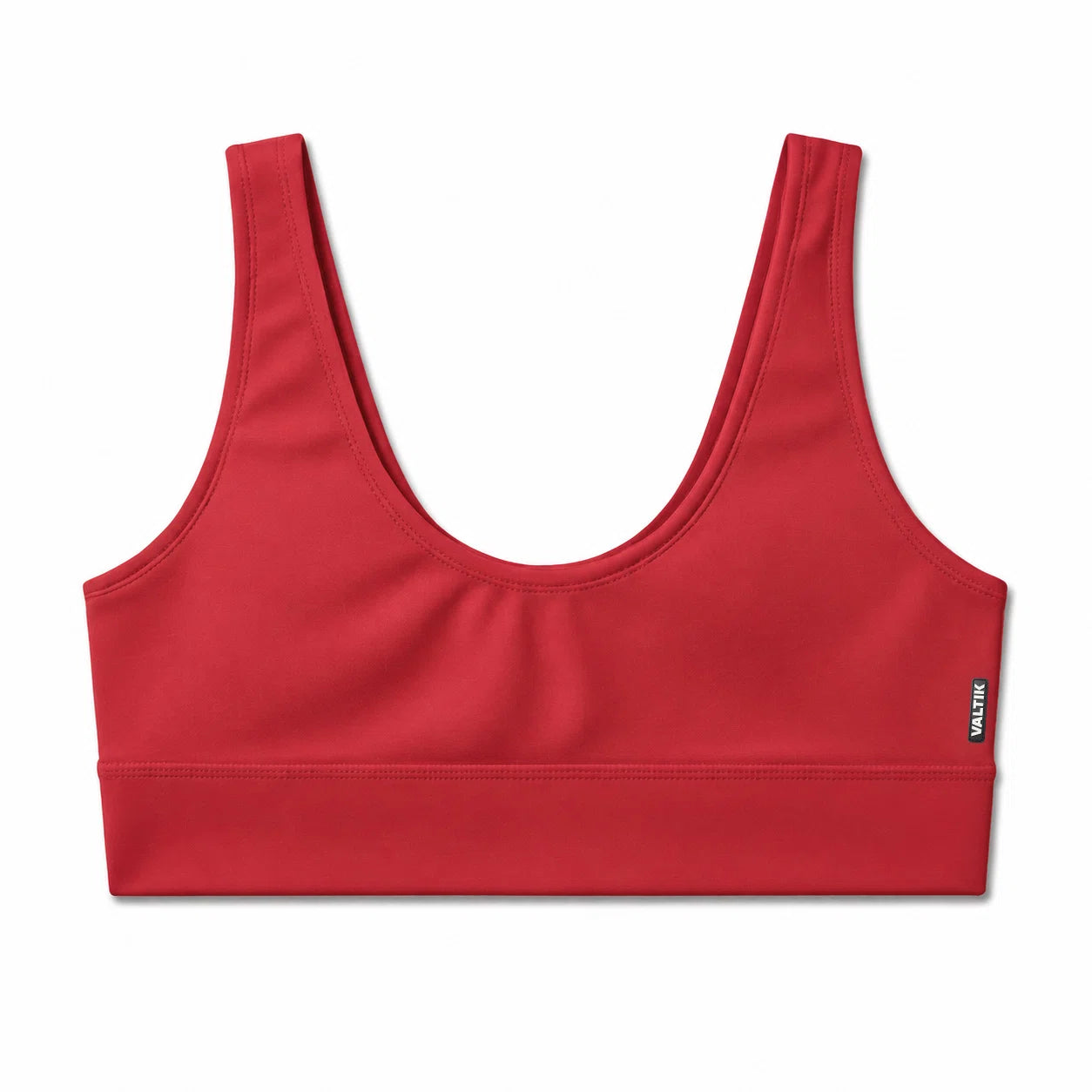 Top deportivo VEGA de VALTIK para mujer en rojo, vista frontal del producto sobre fondo blanco.